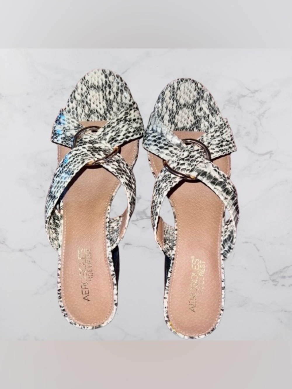 Aerosoles | Heelrest Snake Print Mules | Block Heel | Sandals | Women’s Size 8.5